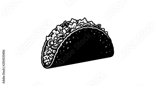 Hand-drawn taco illustration, Mexican food, black and white sketch