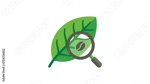 Flat Vector Illustration of Coffee Bean Analysis on Green Leaf