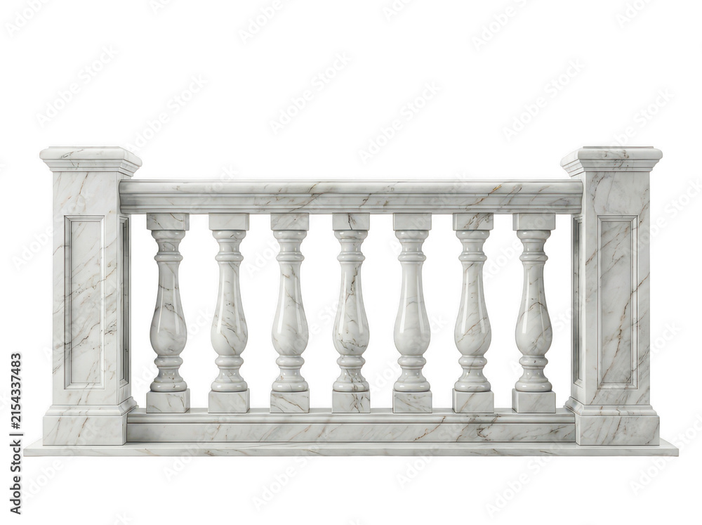 Fototapeta premium Classic white marble balustrade railing isolated on white background