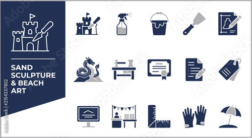 Comprehensive Sand Sculpture and Beach Art Tool Set Icons for Creative Coastal Projects