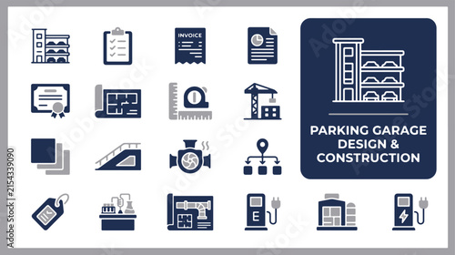 Parking Garage Architecture and Construction Infrastructure Icon Set