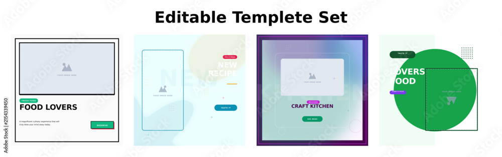 Naklejka premium Post template banner social in media design editable of food layout modern graphic square set digital marketing mobile gradient pastel promo clean web instagram