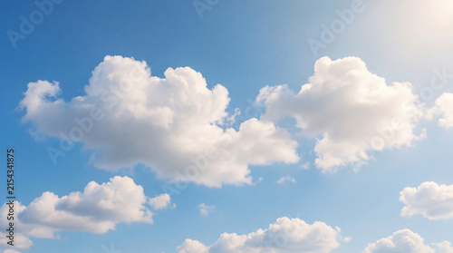 Foto Brilliant blue sky featuring large, fluffy white cumulus clouds, illuminated by bright sunlight on a clear day