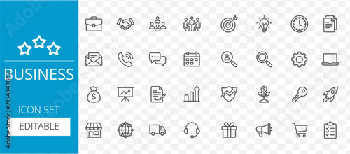 Collection of thin line business and office icons set for web design and digital marketing projects