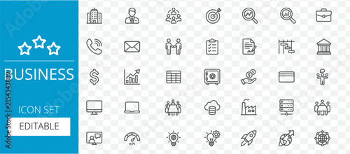 Set of thin line business and technology icons for web design and mobile applications on transparent background