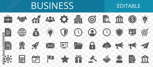 Set of flat business and finance icons for web design and mobile applications on a transparent background