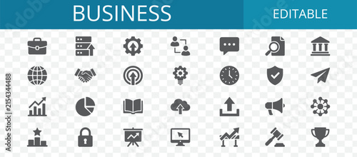 Set of flat business and finance icons for web design and mobile applications on a transparent background
