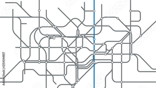 Abstract subway transit map vector background with interconnected grey lines stations and single highlighted blue route pathway design