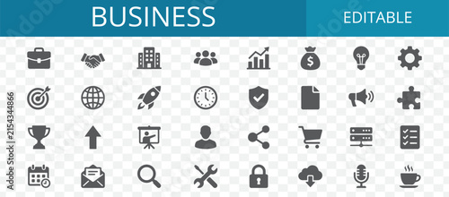 Set of flat business and finance icons for web design and mobile applications on a transparent background