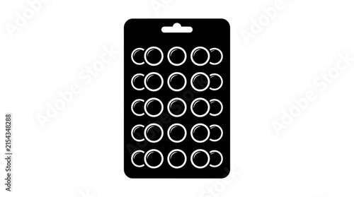 Blister Pack of Round Pills or Tablets, Isolated on Black Background, Icon Style
