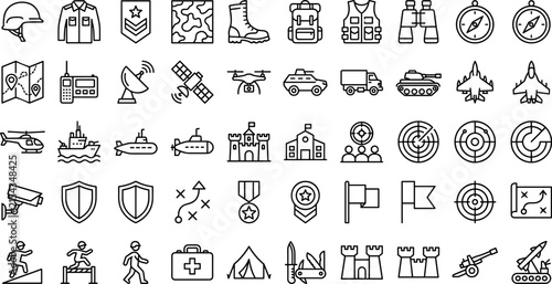 Фотография Military army defense strategy and war equipment line icon setMilitary army defe