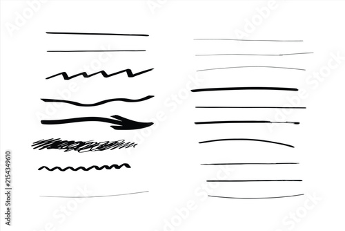 Set of handdrawn underlines, strokes, and markers