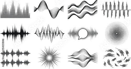 Foto Abstract sound wave collection, audio waveform, voice visualization, halftone si