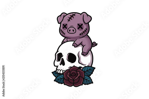 Tapety artystyczne cute Bat pig on Skull Vector