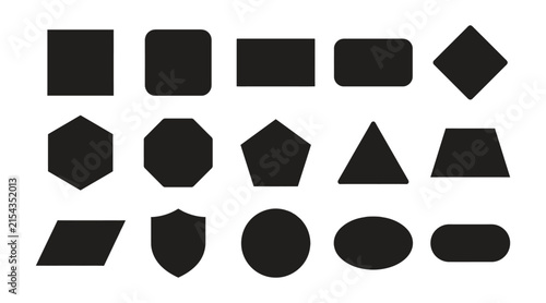 Collection of basic geometric shapes in black silhouettes on a white background. vector illustration