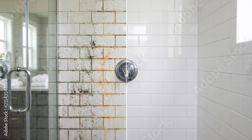 Moldy Shower Wall Tiles Before and After Professional Cleaning
