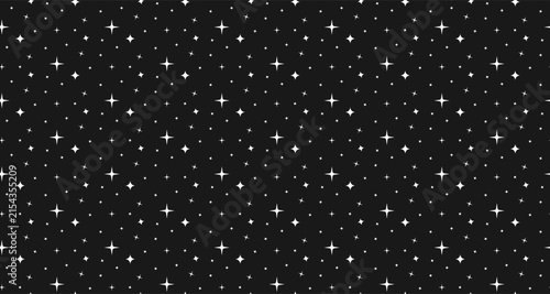 Black seamless sparkling stars pattern with scattered twinkling night sky background