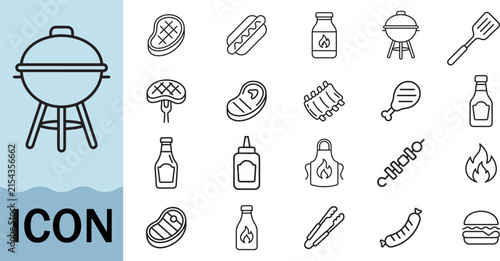 Barbecue grill icon set for food and outdoor cooking design