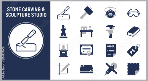 Stone Carving And Sculpture Studio Equipment Vector Icon Set