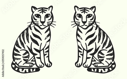 Фотография Black and white ink drawing of two sitting tigers