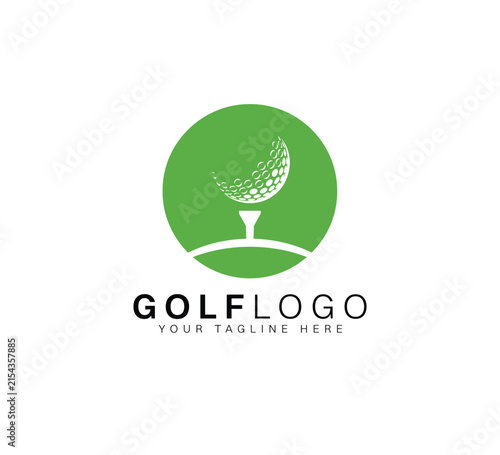 Golf Ball Logo Design with Tee Icon for Golf Club, Sports Tournament, Country Club, Athletic Academy, Green Course Business Emblem, Badge and Template Design
