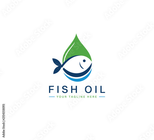 Minimal Fish Oil Logo With Water Drop And Leaf Icon For Omega Nutrition, Marine Supplement, Seafood Health, Eco Wellness Brand Identity, Organic Biotechnology Vector Emblem Design