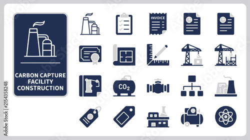 Collection of Industrial Engineering and Carbon Capture Facility Construction Icons