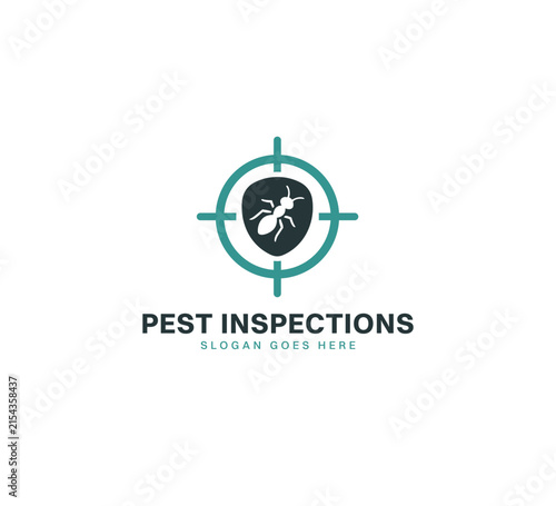 Pest Inspection Logo With Insect Shield And Target Symbol For Exterminator Services, Pest Control, Termite Treatment, Fumigation, Property Protection, Residential And Commercial Branding