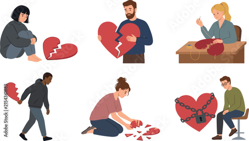 Bild auf Leinwand Sad People Dealing with Broken Heart, Relationship Breakup, and Emotional Pain V