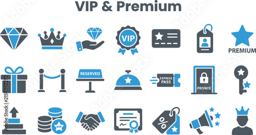 Premium vip privilege icon set featuring flat luxury membership service symbols for corporate loyalty marketing business web vector