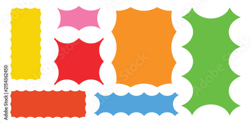 Zig zag wavy edge rectangle frame or border shapes set. Rectangle shapes with curvy squiggly doodle lines. Retro abstract curved shaped frames with geometr