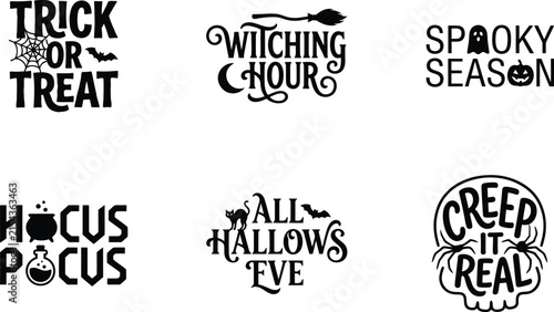 Fotografie Collection of hand drawn halloween typography quotes and spooky holiday phrases