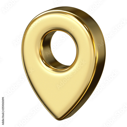 Golden location pin map pointer icon in glossy metallic style for navigation, luxury place mark symbol designed for GPS tracking, address position, and spot destination