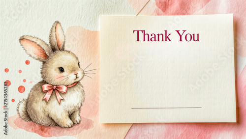 Watercolor bunny rabbit, Thank You card with copy space