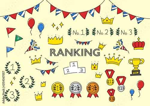 ランキング関連の手描きイラストセット