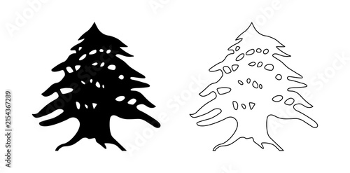 Cedar tree of Lebanon outline icon, sticker set. Silhouette black symbol, emblem layout from Lebanon national flag collection.
