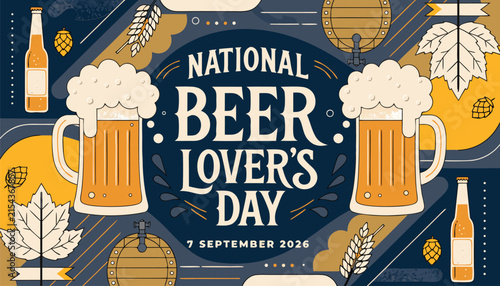 Fotografie Decorative poster for national beer lover day with vintage graphic elements