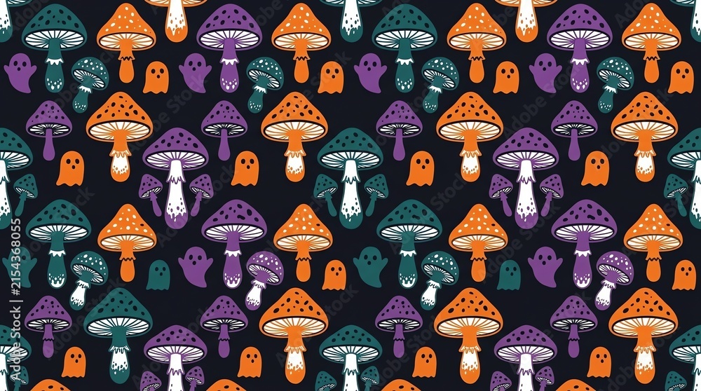 Magical mushroom and friendly ghost pattern