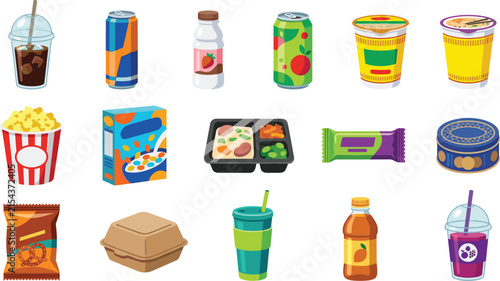 Snack Food and Beverage Vector Collection for Fast Food Packaging and Retail Products