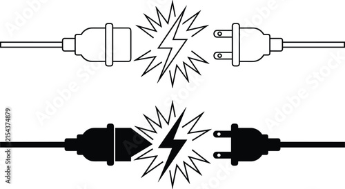 Canvas Print Electric plug short circuit icons set power connection disconnect flash spark li