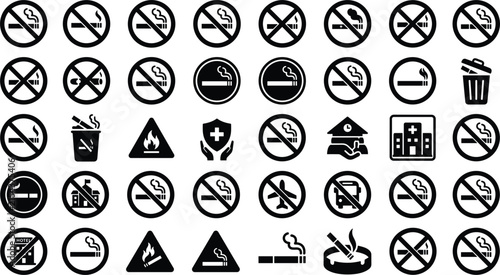 Obraz na płótnie No Smoking Icon Set Vector Featuring Prohibition Signs, Cigarettes, Tobacco, Vap