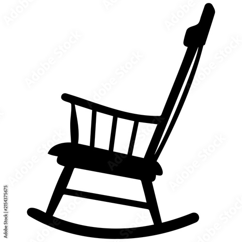 Wooden rocking chair vector silhouette, classic furniture for relaxation and home comfort.