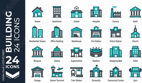  Architectural building and urban city property vector icon set for municipal map infrastructure website user interface layout designs