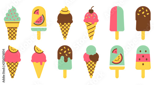 Set of colorful ice cream and popsicle icons