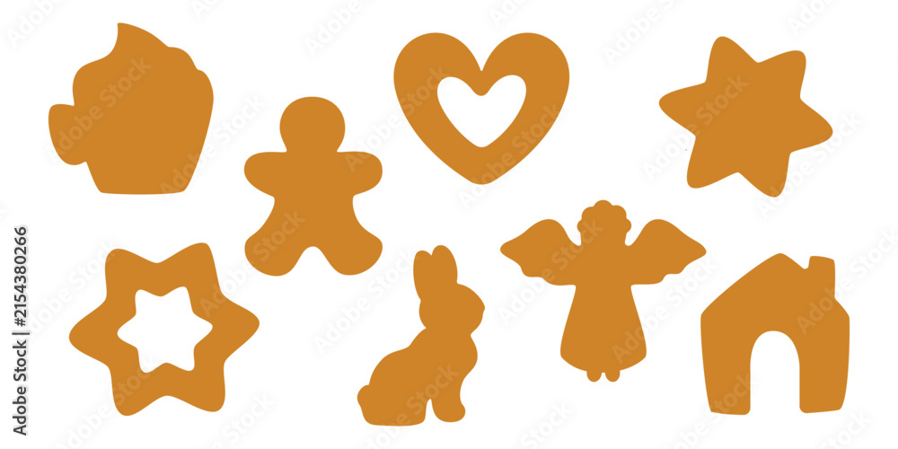 Obraz premium Christmas gingerbread cookie silhouette. Holiday templates for cutter craft machine. Cut shape for stencil isolated on white background. Flat simple vector illustration