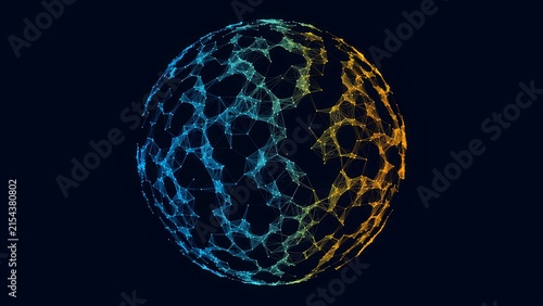 Abstract glowing sphere with interconnected nodes during digital transformation on dark background