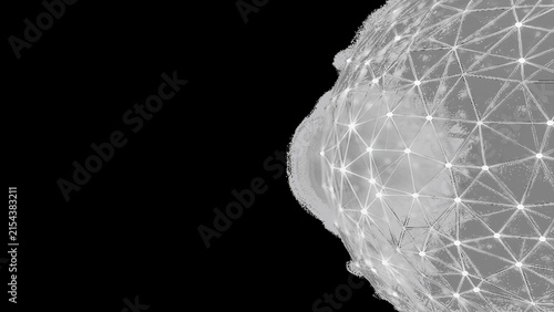 Abstract sphere with glowing network overlay against dark background symbolizing connection and data