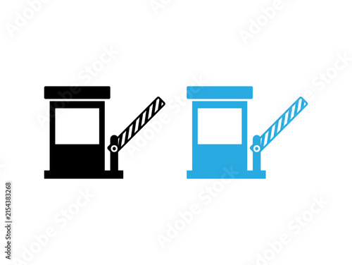 Modern toll booth and barrier gate vector icons set for parking lot checkpoint and road entry system.