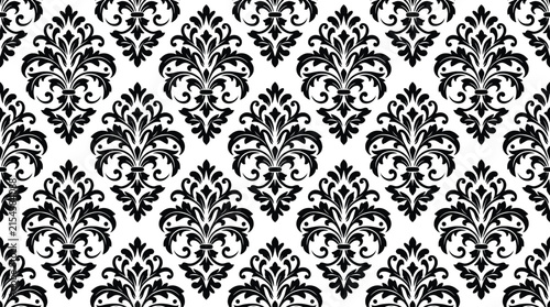 Vintage damask seamless pattern, black and white floral wallpaper vector, elegant baroque ornament for luxury textile and interior design