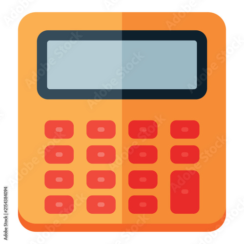 Simple orange calculator with red buttons and a gray screen, flat icon design